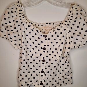 Monteau Women's Polka Dot Puff Sleeve Top Rayon/Linen Cream
